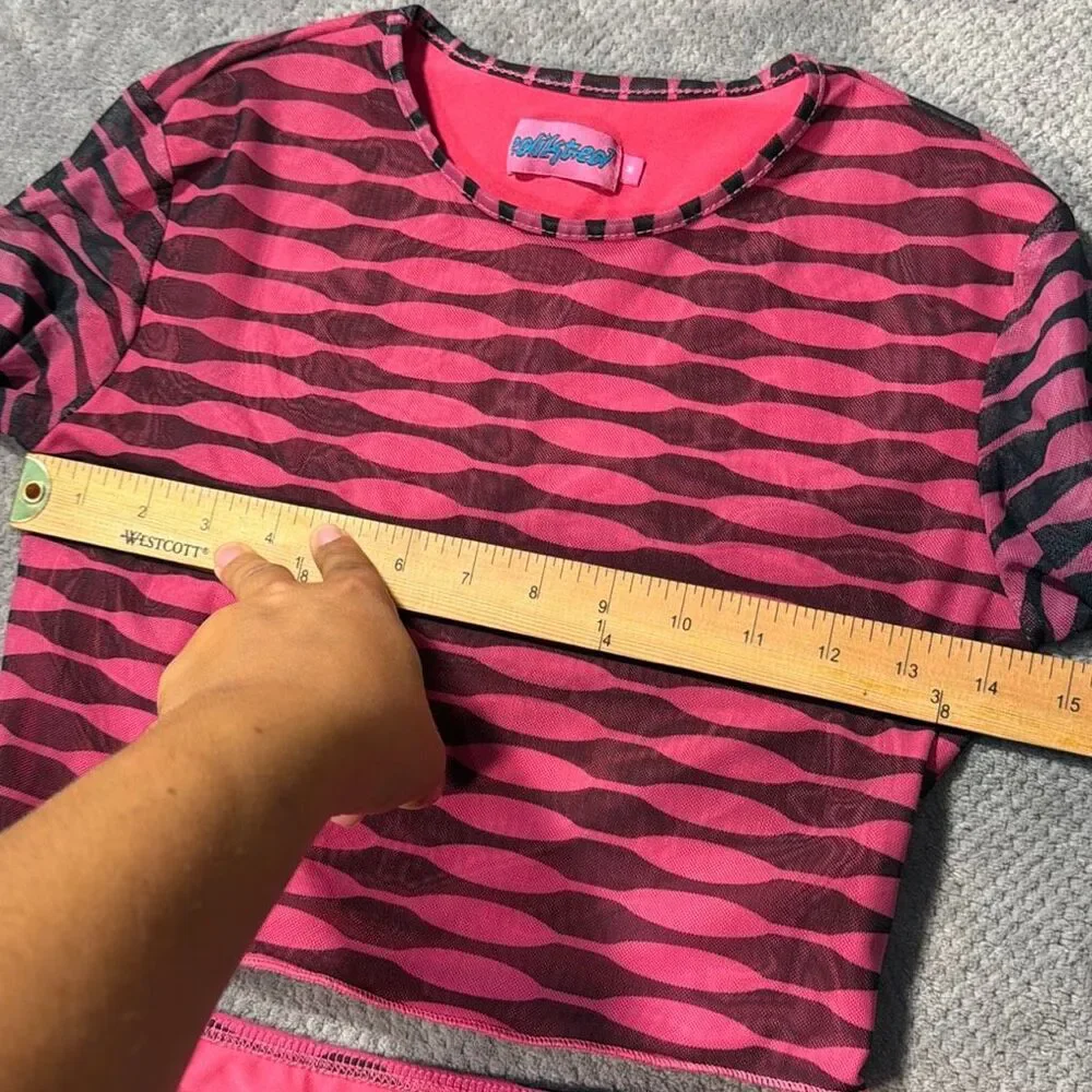 Edikted Pink Black Zebra Mesh 2 Piece Set Crop Top Ruched Mini Skirt Size M Y2K